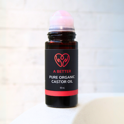 Pure Organic Castor Oil Roll-On 50mL - Amber Glass Bottle Rose Quartz Roller